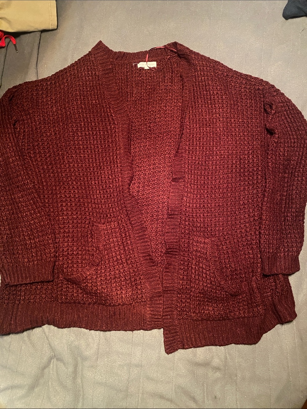 La Hearts Open-Front Chunky Cardigan - Burgundy